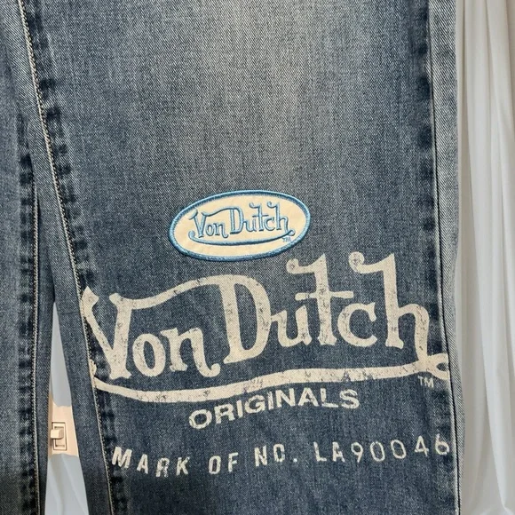 Von Dutch Wide Leg Dark Blue Denim Logo Patch Jeans RARE!! New with tags!! - Picture 3 of 10